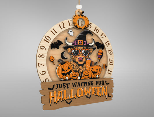 Halloween Highland Cow Countdown Calendar SVG for Glowforge xTool
