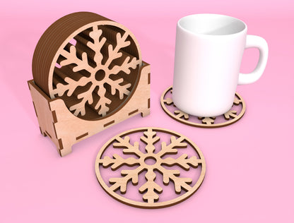 Snowflake Coaster SVG Bundle Laser Cut File for LightBurn and Glowforge