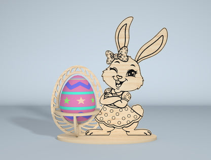 Easter Bunny Egg Spinner SVG Bundle Laser Cut File | 9 Bunny Egg Designs | Spring Tabletop Decor | Glowforge, xTool, LightBurn, etc.
