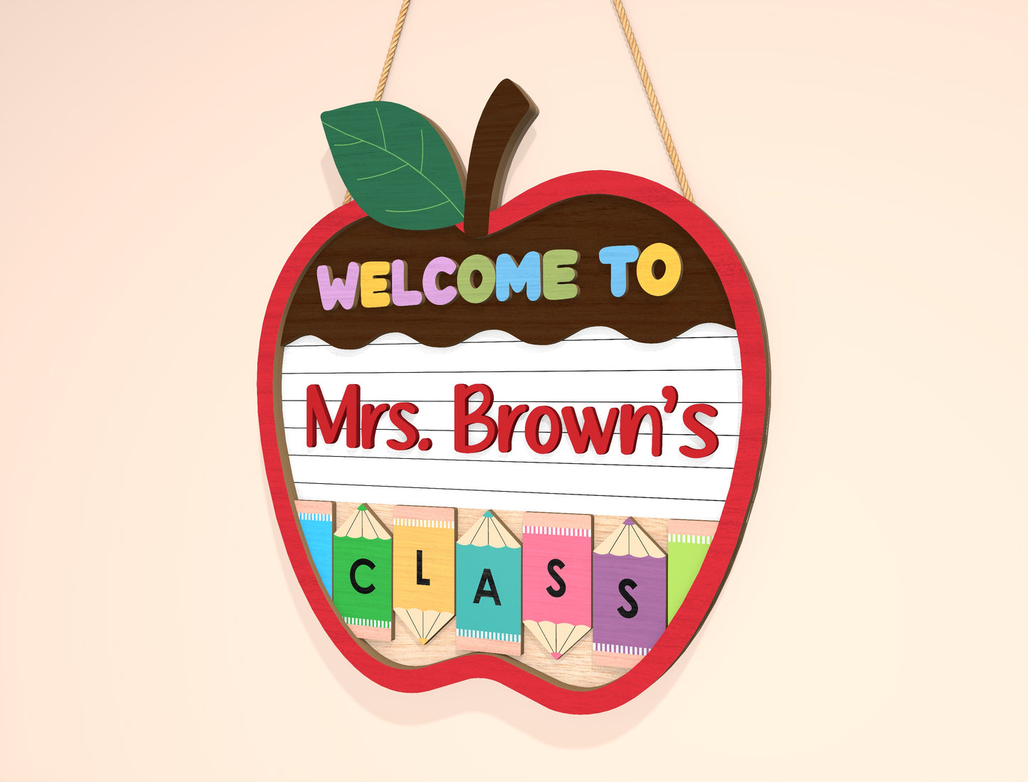 Personalized Apple Classroom Door Sign SVG Laser Cut File for Glowforge