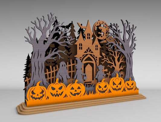 Haunted House Halloween SVG Spooky Laser Cut Scene for xTool