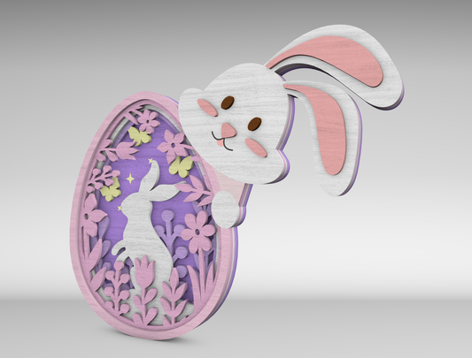 Cute Layered Easter Bunny Egg Sign SVG for LightBurn and Glowforge