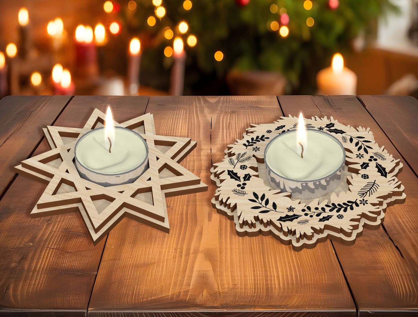 Christmas Tealight Candle Holder Laser Cut File | Ready to Cut | Glowforge, xTool, LightBurn, etc.