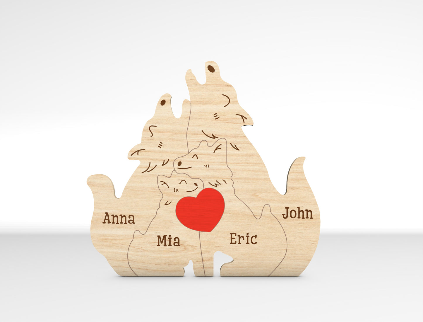 Personalized Family Wolf Puzzle SVG Laser Cut File for xTool and Glowforge