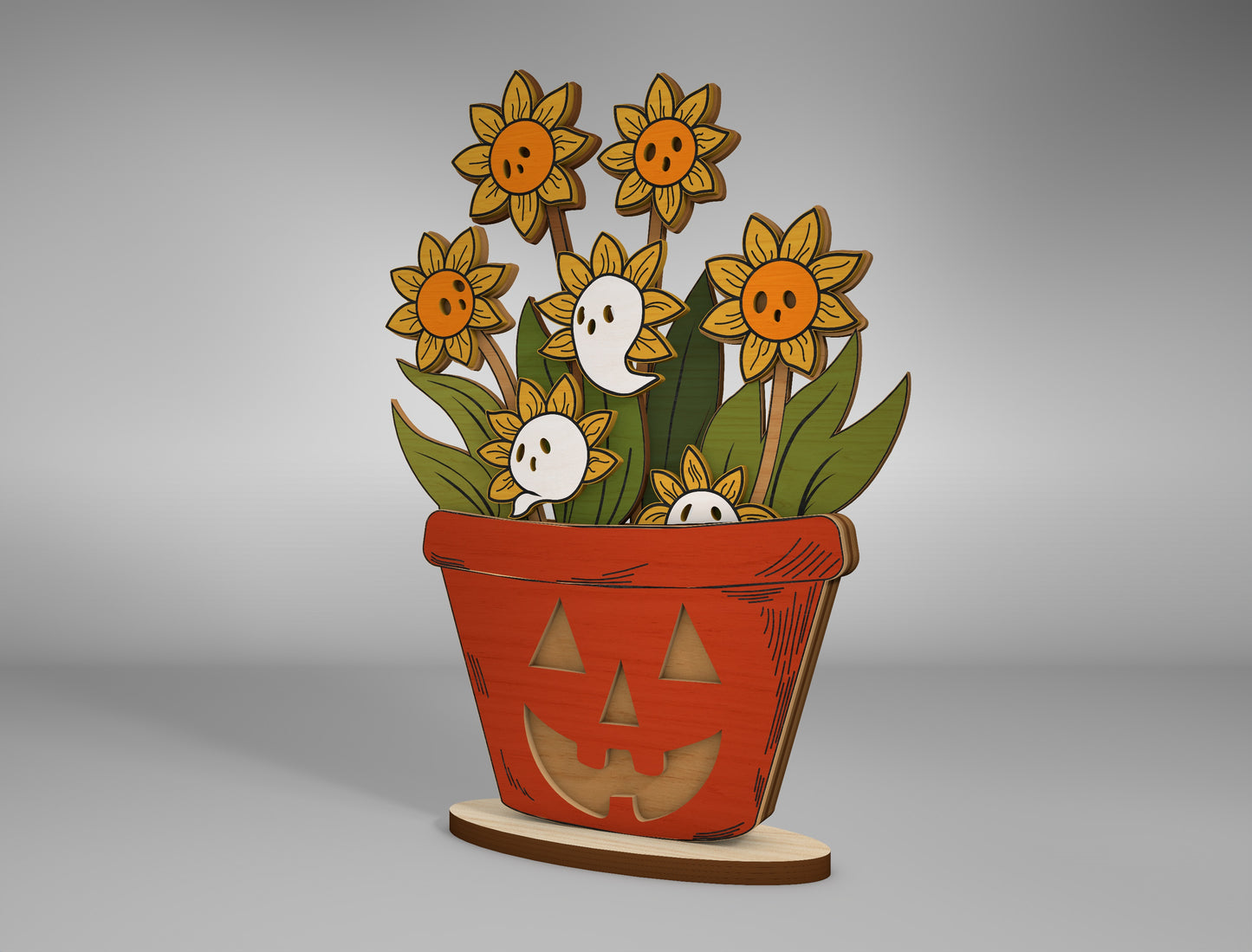 Halloween Sunflower Ghost Multilayer SVG for Glowforge xTool LightBurn