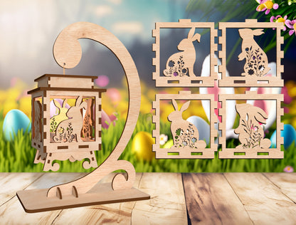 Easter Lantern SVG Bundle Bunny Scene Hanging Lantern for LightBurn and xTool