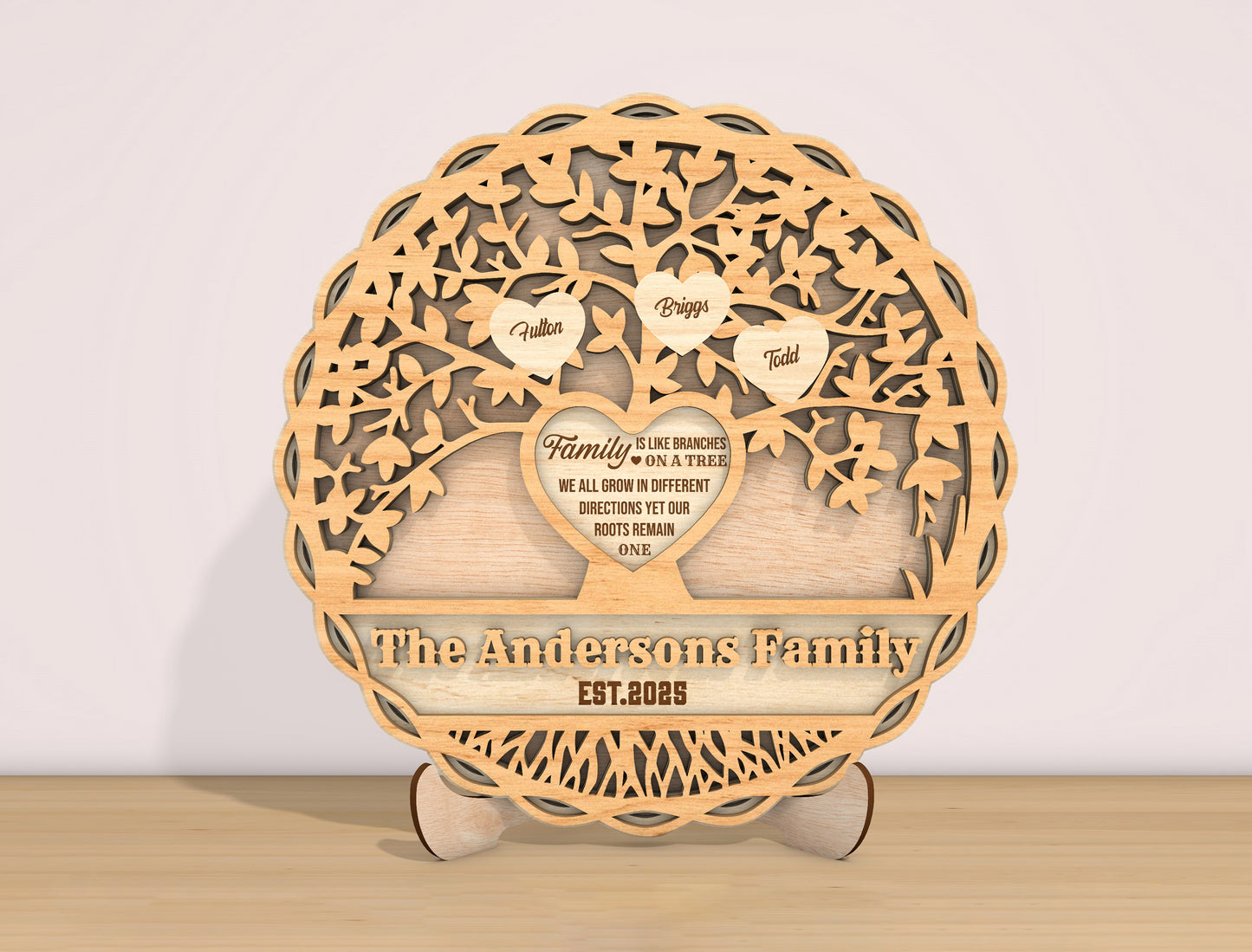 Personalized Family Tree Heart Plaque Sign SVG for Glowforge and xTool