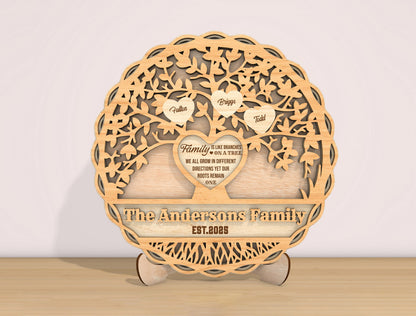 Personalized Family Tree Heart Plaque Sign SVG for Glowforge and xTool