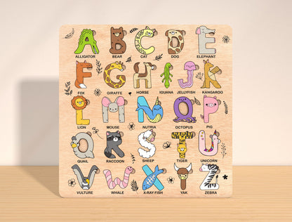 Animal Alphabet Puzzle Board SVG Laser Cut File for xTool and Glowforge