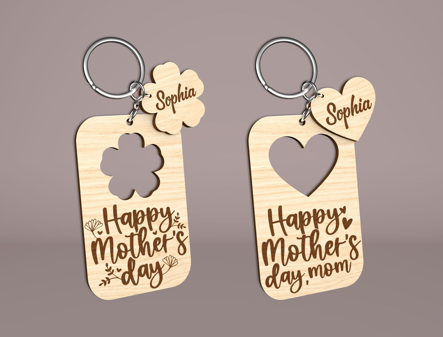 Mom Keychain SVG Bundle Mother's Day Wooden for Glowforge and xTool
