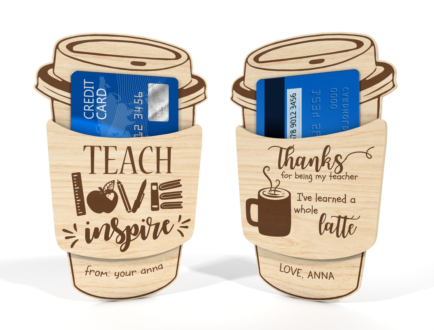 Teacher Coffee Gift Card Holder SVG Bundle for LightBurn and Glowforge