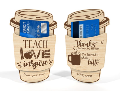 Teacher Coffee Gift Card Holder SVG Bundle for LightBurn and Glowforge