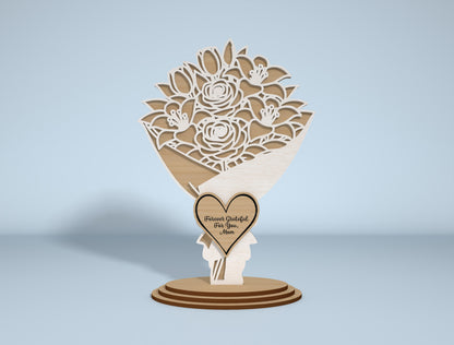 Floral Bouquet Stand Sign SVG Engraved Heart for xTool