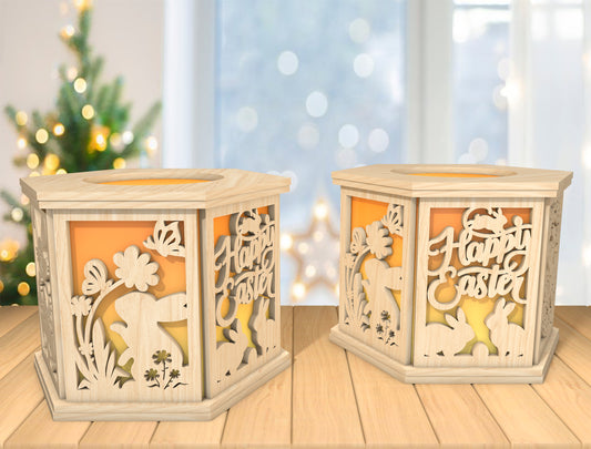 Happy Easter Lantern Box SVG Bunny Light Decor for Glowforge and xTool