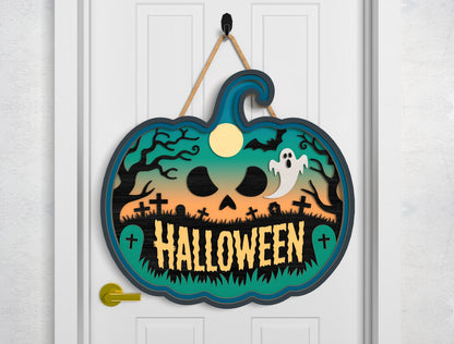 Halloween Pumpkin Door Sign SVG Laser Cut Files for LightBurn