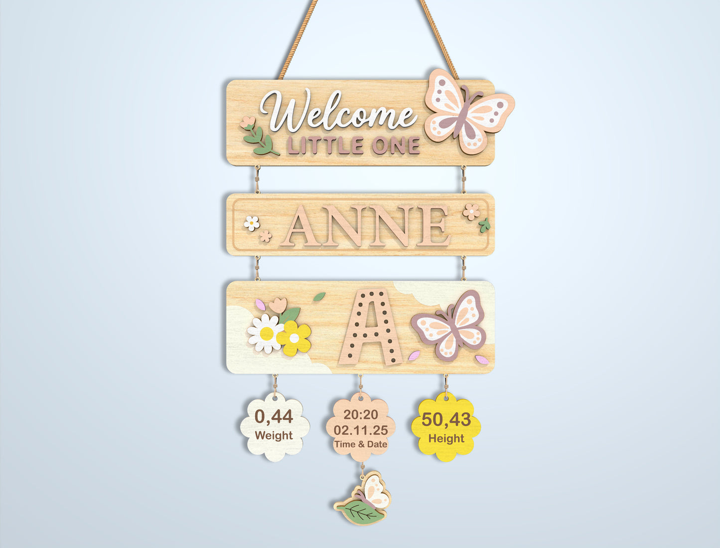 Nursery Birth Stats Sign SVG File for Glowforge and xTool