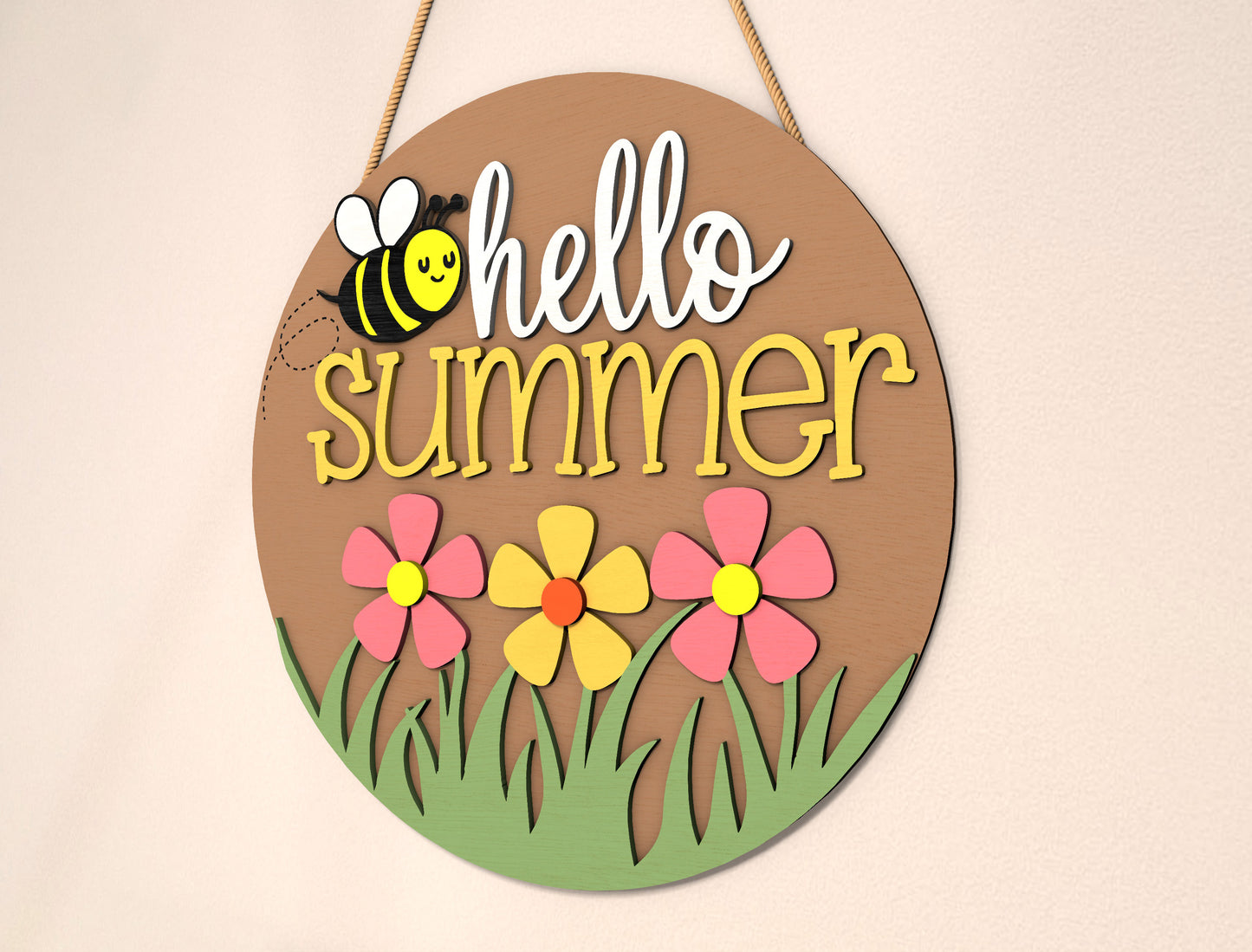“Hello Summer” Bee Flower SVG Door Sign for Glowforge