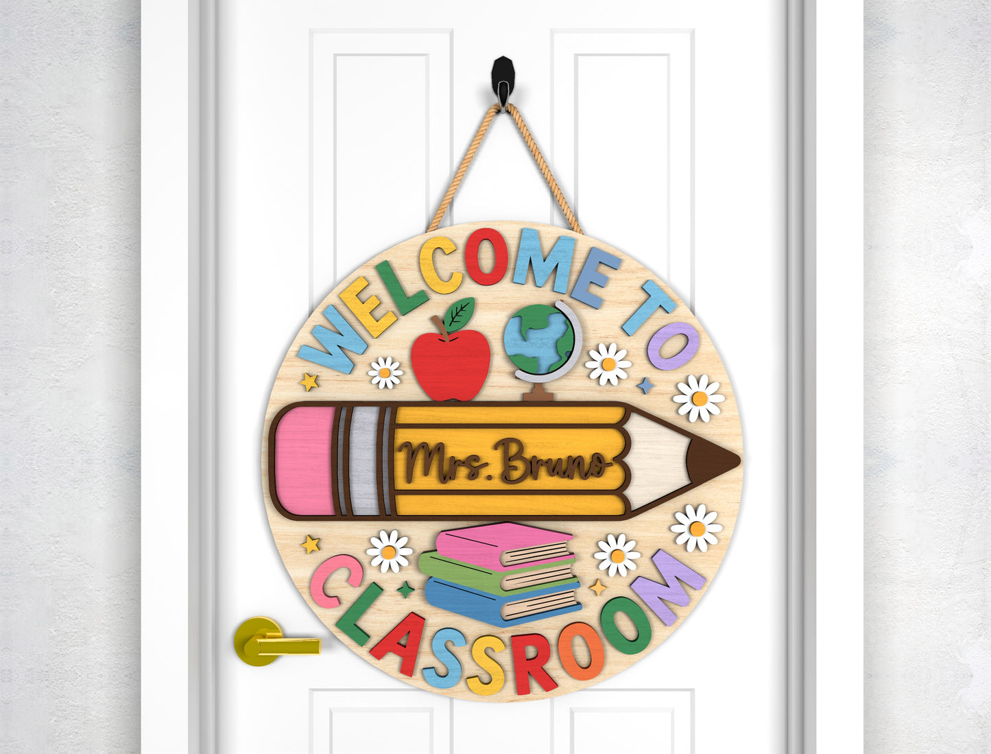 Personalized Classroom Door Hanger SVG Laser Cut File for Glowforge and LightBurn
