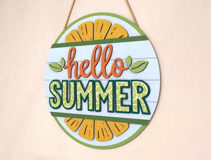 Hello Summer Citrus Slice SVG Door Sign for Glowforge