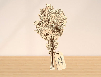 Flower Bouquet Sign SVG Bundle 10 Flowers 21 Tags for Glowforge and xTool