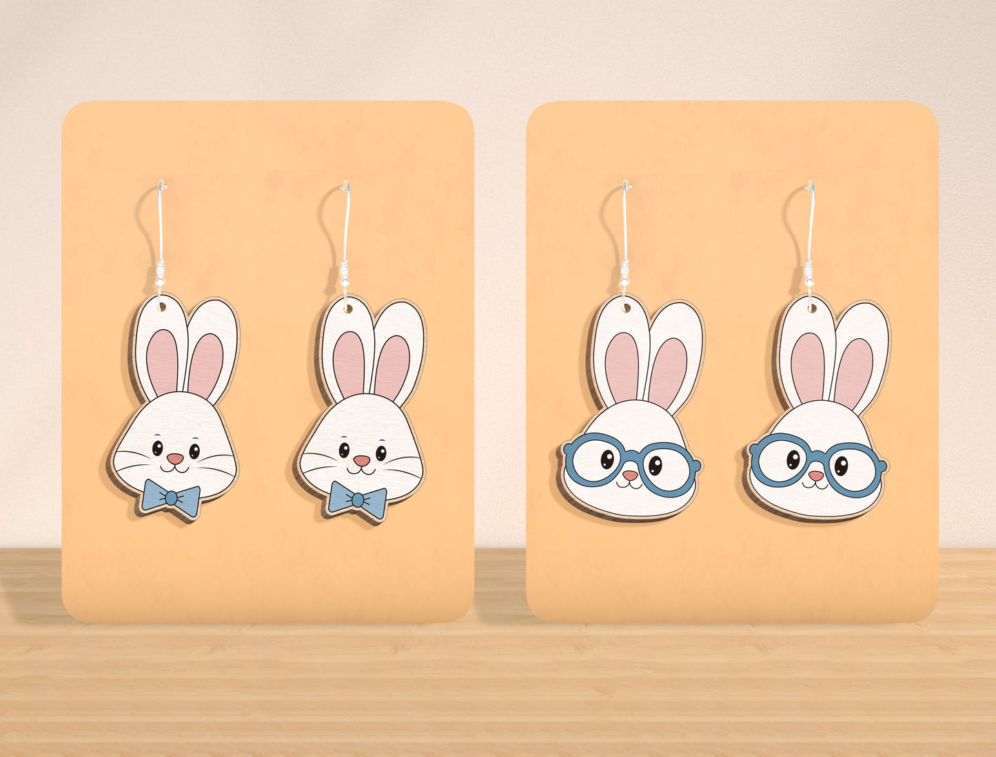 Easter Bunny Earrings SVG Bundle Laser Cut File | 12 Cute Rabbit Designs | Spring Wooden Earrings | Glowforge, xTool, LightBurn, etc.