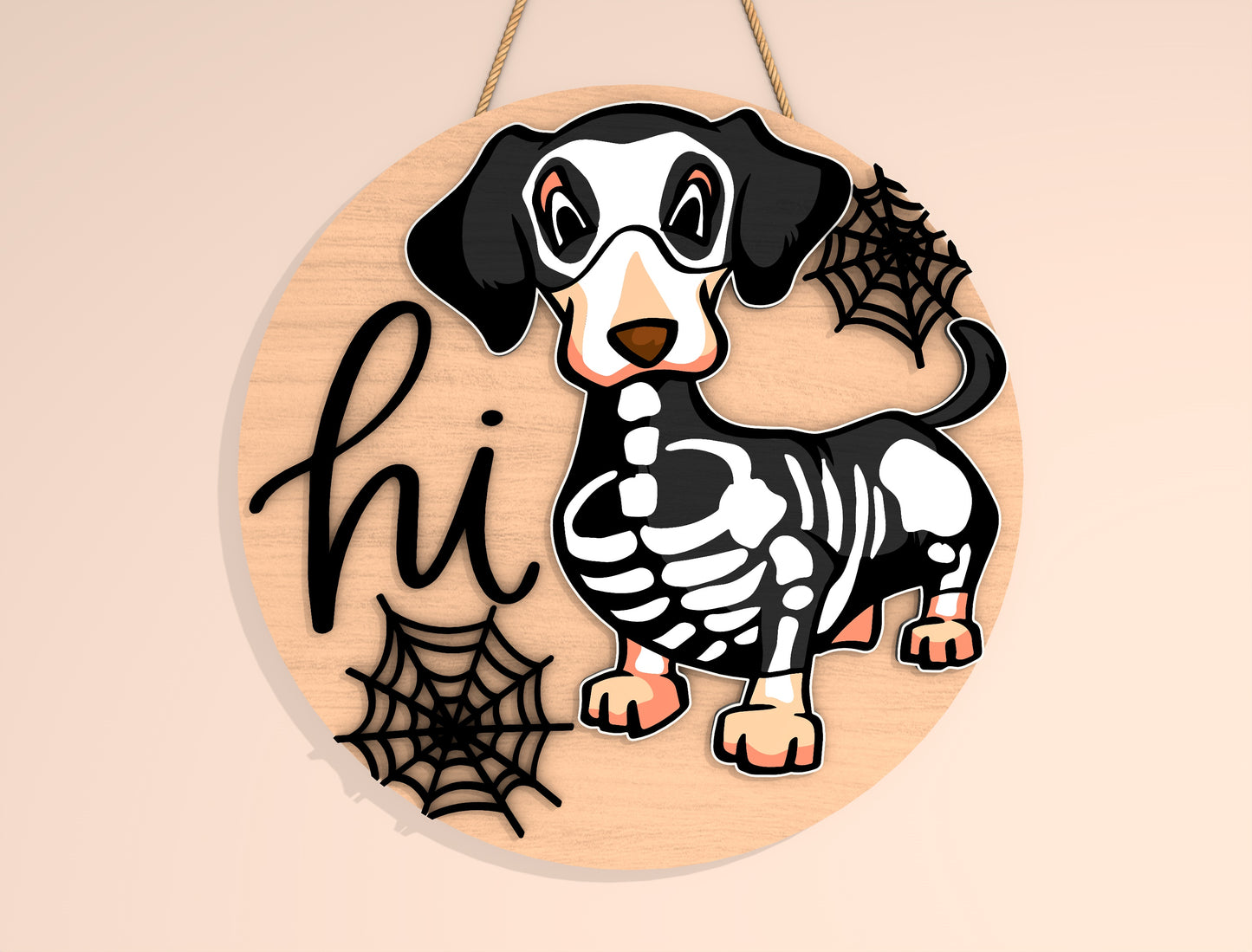 Hi Hey Boo Skeleton Dachshund Halloween Door Hanger SVG Set for Glowforge xTool LightBurn 2 Designs