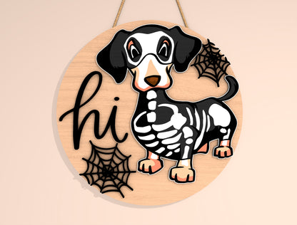Hi Hey Boo Skeleton Dachshund Halloween Door Hanger SVG Set for Glowforge xTool LightBurn 2 Designs