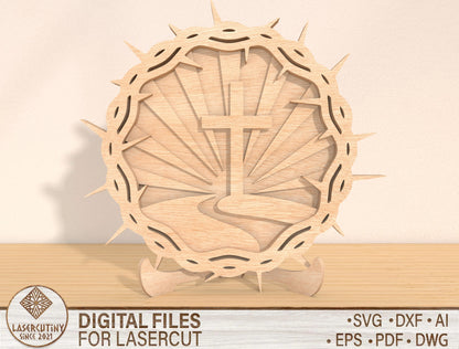Multilayer Crown of Thorns Cross SVG Bundle 2 Designs for Glowforge and xTool