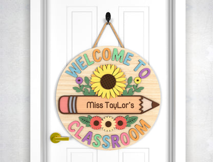 Personalized Sunflower Teacher Door Sign SVG Laser Cut File for Glowforge and xTool