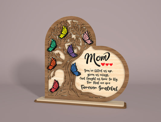 Butterfly Tree Mom Heart SVG Artistic Sign for LightBurn and xTool