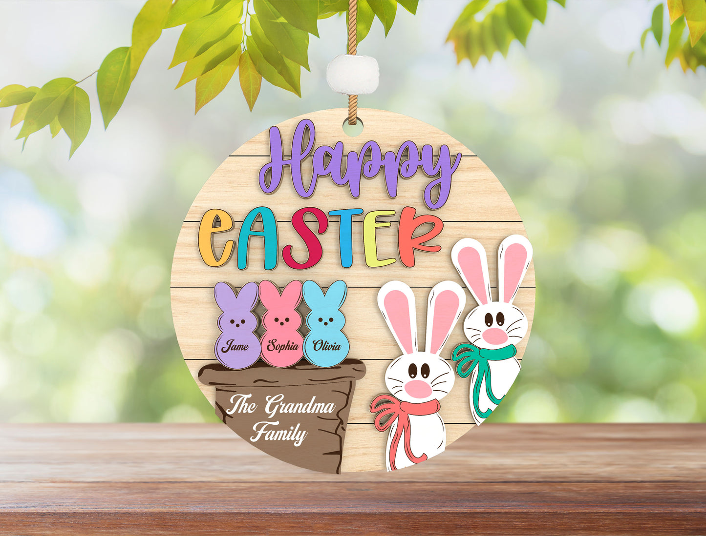 Personalized Easter Family Ornament SVG Happy Easter Peeps for LightBurn