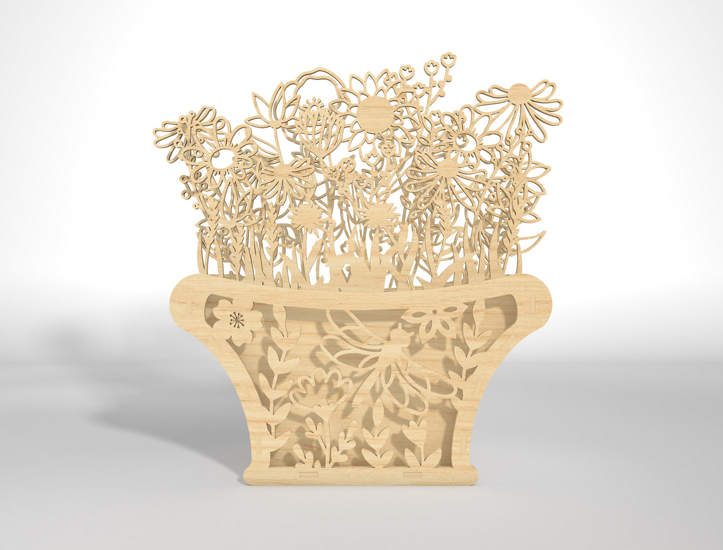Wooden 3D Flower Pot SVG Floral Basket Decor for LightBurn and xTool