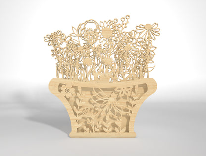 Wooden 3D Flower Pot SVG Floral Basket Decor for LightBurn and xTool