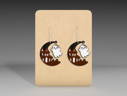 Halloween Ghost Moon Earrings SVG Bundle 3 Designs for xTool LightBurn Glowforge