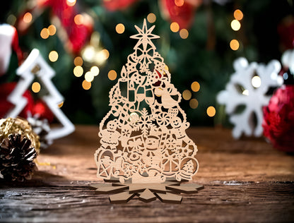 Christmas Tree Silhouette Decor Laser Cut File | Freestanding Tabletop Tree | Ready to Cut | Glowforge, xTool, LightBurn, etc.