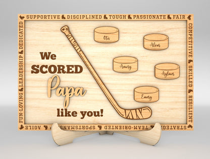 "We Scored a Dad Like You" Hockey Trophy Sign SVG Laser Cut File for Glowforge and xTool