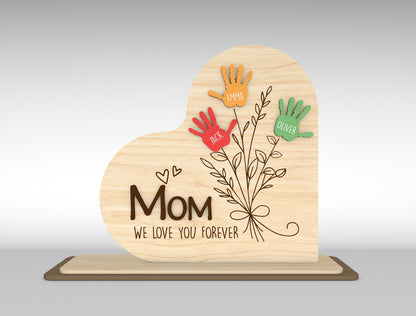 Personalized Handprint Mom Sign SVG Kids Name Flower Laser Cut File for xTool and Glowforge