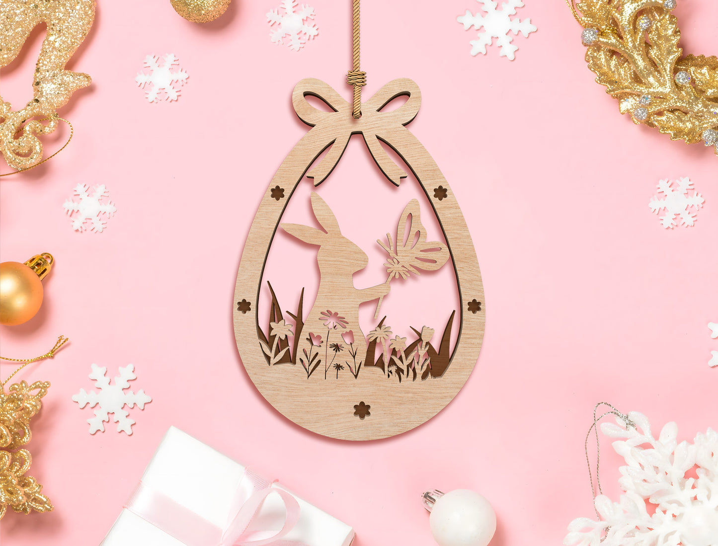 Easter Egg Floral Ornament SVG Bunny Hanging Decor for LightBurn and xTool