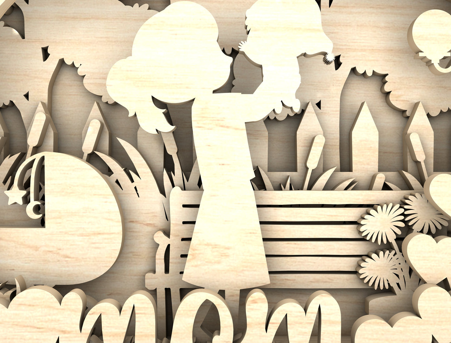Mom Heart Scene SVG Multilayer Mother Child Garden for Glowforge