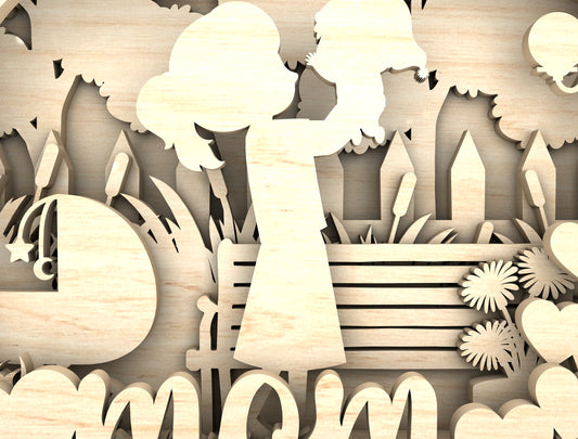 Mom Heart Scene SVG Multilayer Mother Child Garden for Glowforge