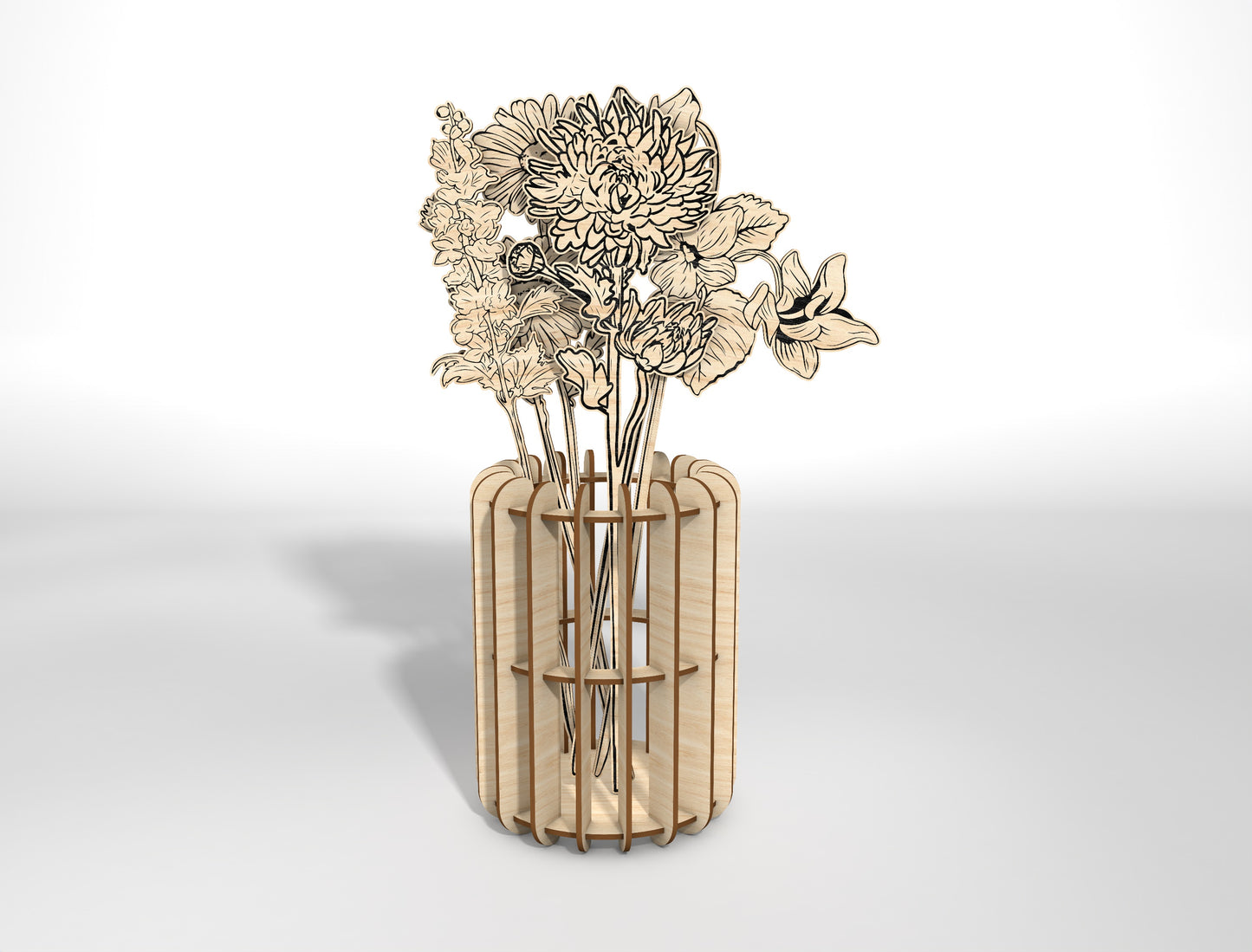 Flower Vase SVG Bundle 3 Vases and 13 Flowers for LightBurn and xTool