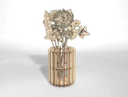 Flower Vase SVG Bundle 3 Vases and 13 Flowers for LightBurn and xTool
