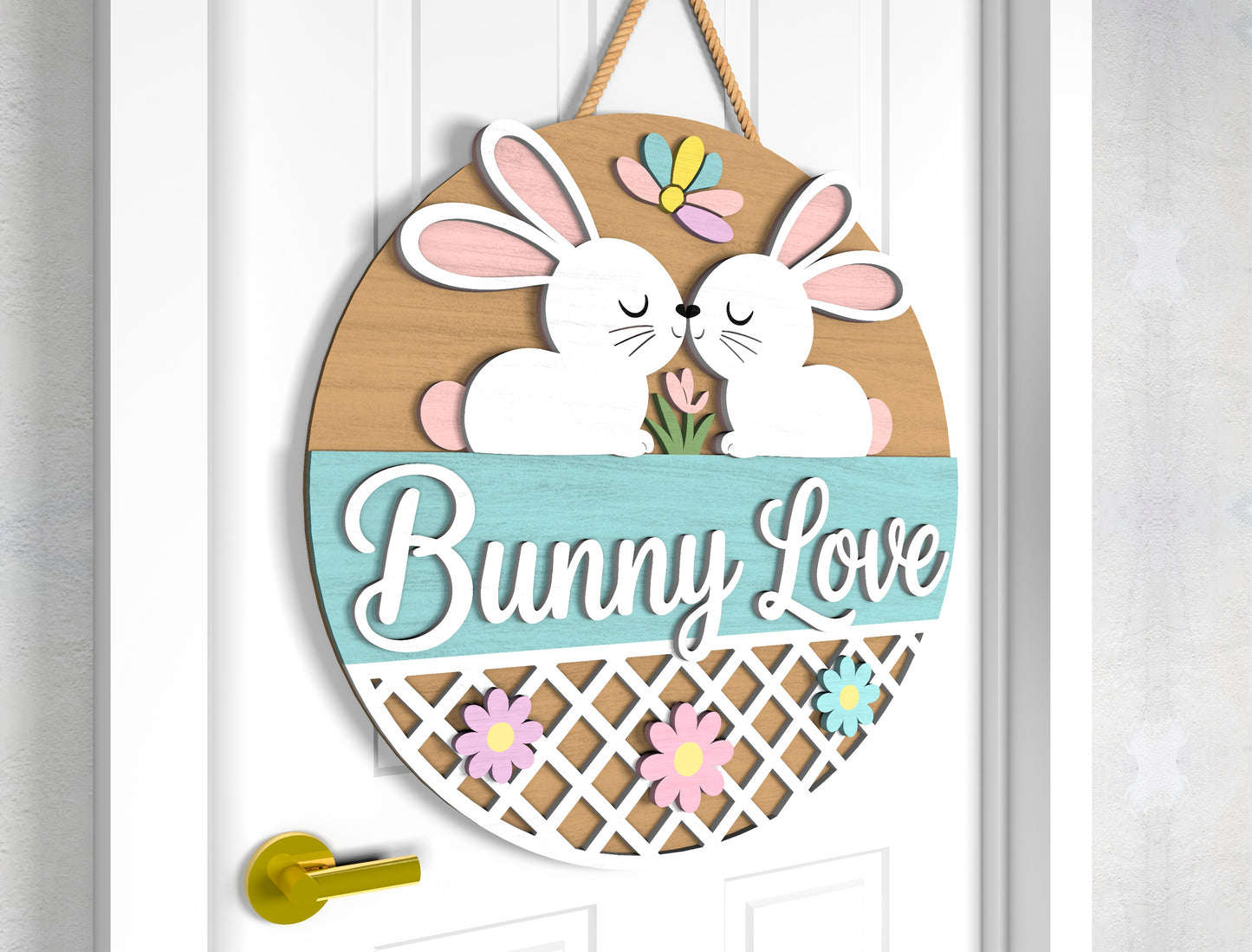 Bunny Love Easter Door Sign SVG Hello Peeps Cute Kawaii for Glowforge and xTool
