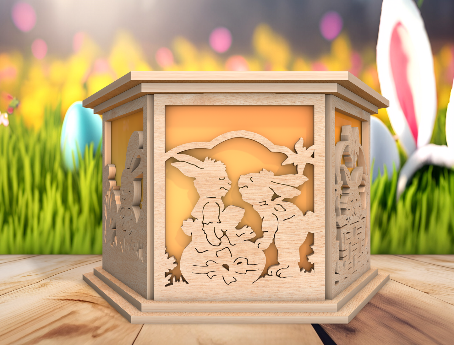 Easter Bunny Lantern SVG Wooden Spring Table Light for Glowforge and xTool
