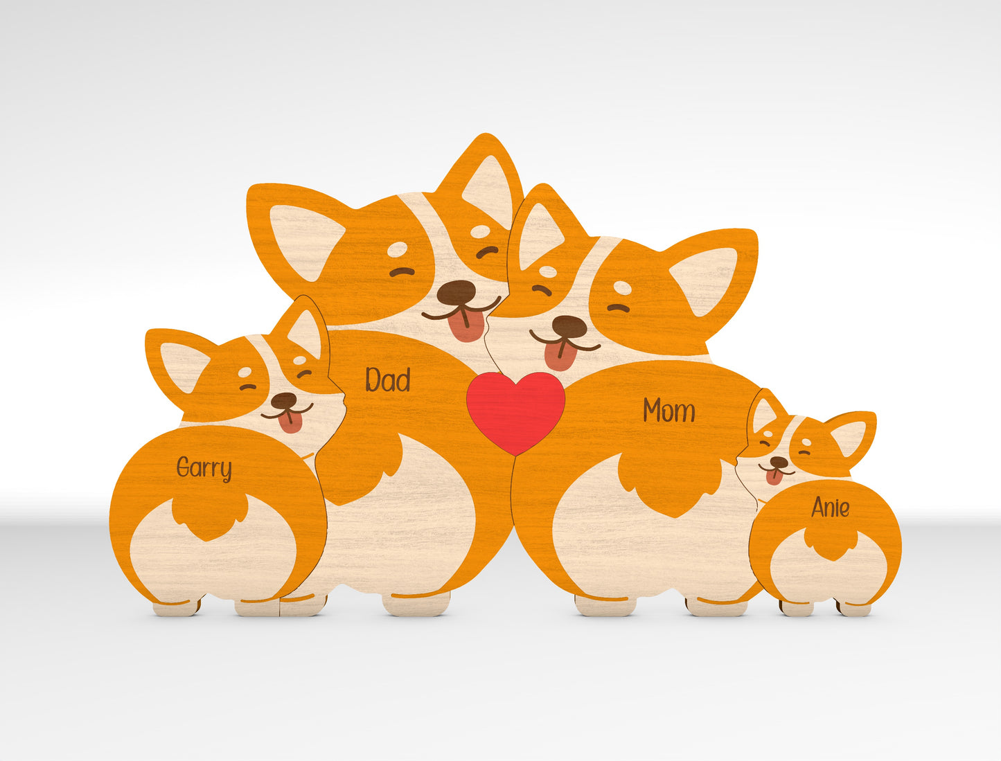 Personalized Family Corgi Puzzle SVG for xTool and Glowforge
