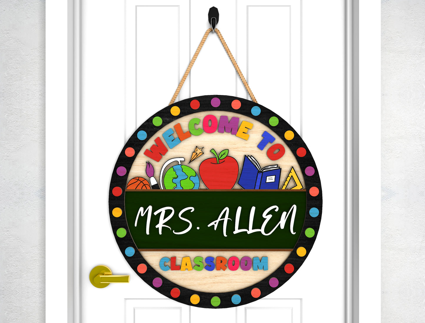Personalized Round Classroom Door Sign SVG for Glowforge Users