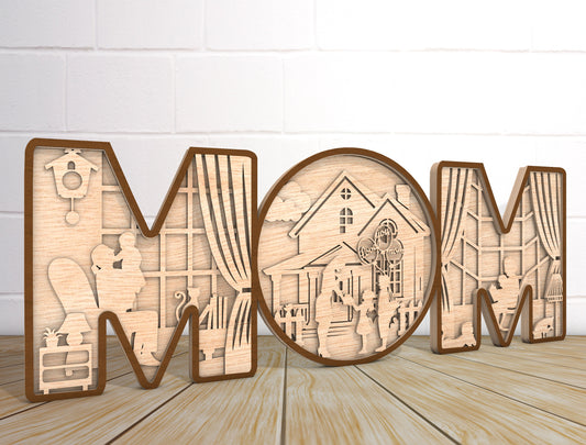 MOM Multilayer Shadow Box SVG Mother and Child for LightBurn and xTool
