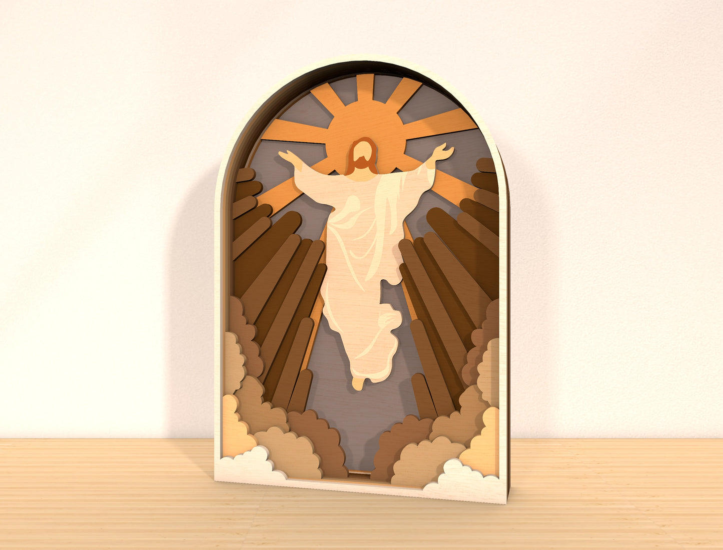 Multilayer Jesus Silhouette Arched Cross Scene SVG for Glowforge and xTool