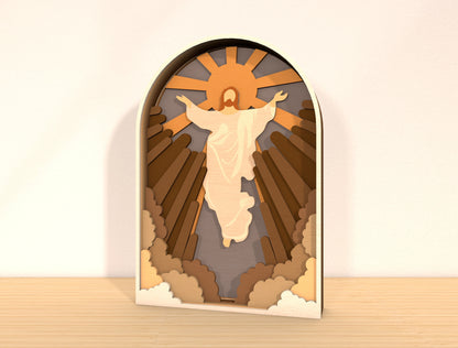 Multilayer Jesus Silhouette Arched Cross Scene SVG for Glowforge and xTool