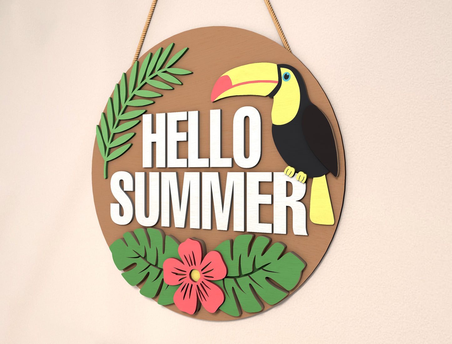 “Hello Summer” Toucan Tropical SVG Door Sign for Glowforge